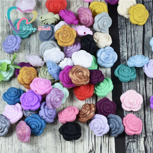 10PCS Mini Silicone Rose Flower Loose Teething Beads Baby Pendant DIY Toy
