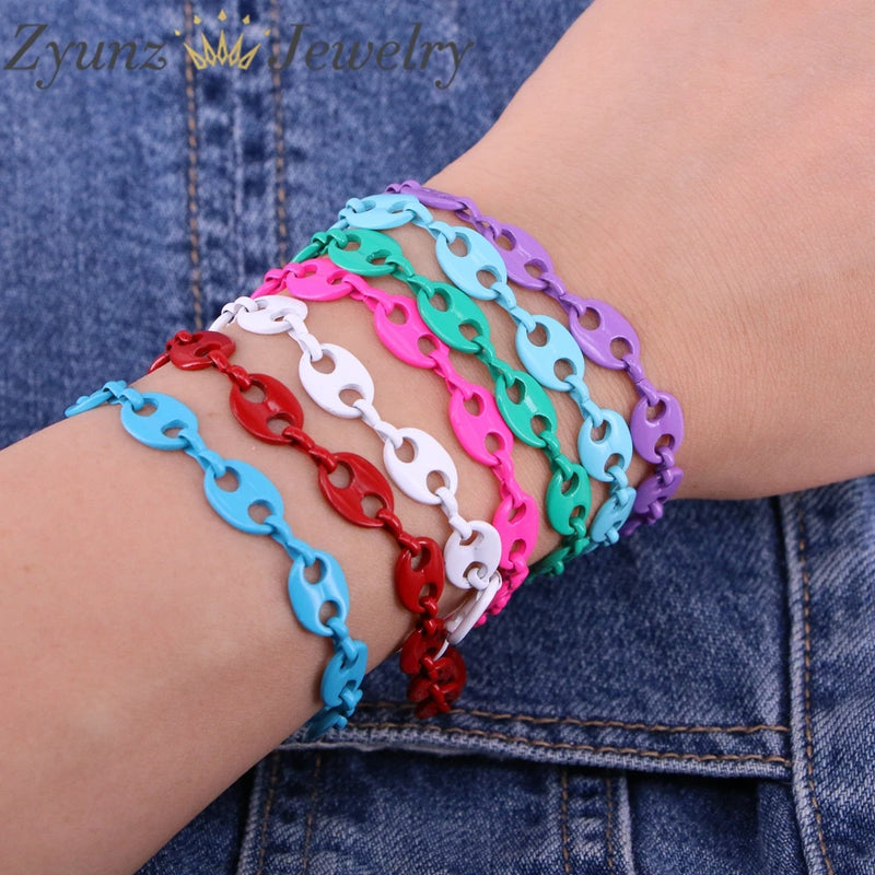 10PCS Mix Coffee Bean Link Chain Bracelet Metal Jewelry Woman Girl Gift