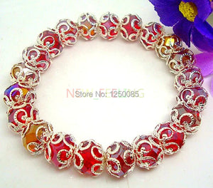 10PCS Mixed colors Silver Plated Flower Crystal Bangle BR12