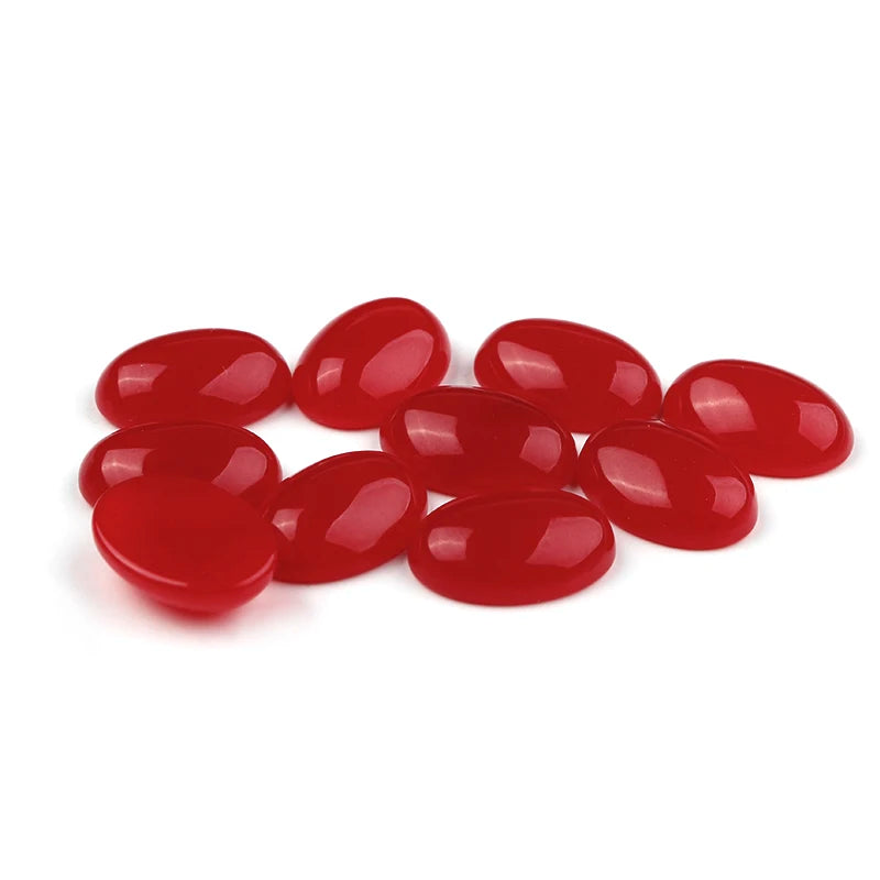 10PCS Natural Jade Cabochons 10x14/13x18/18x25mm Oval Red/Green/Yellow