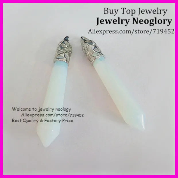 10PCS Opalite Long Point Pendulum Pendant Hexagon Healing Crystal Quartz Wand
