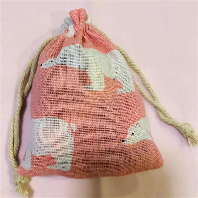 10PCS Nature Fabric Pouch Jewelry Bags Flamingo Owl North Bear Designs