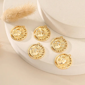 10PCS Skeletonized Sunflower Sun God Pendant Round Pendant DIY Bridal Earrings