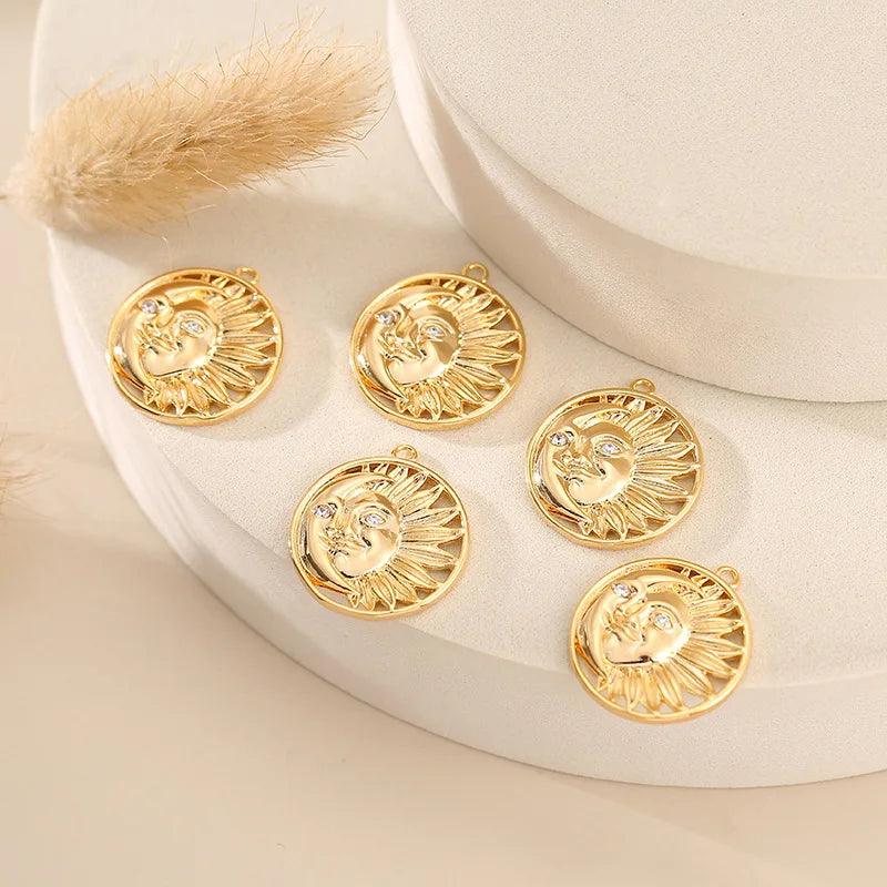 10PCS Skeletonized Sunflower Sun God Pendant Round Pendant DIY Bridal Earrings