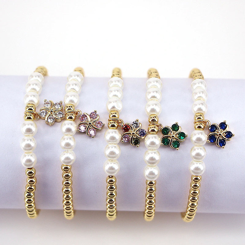 Zircon Flower Pendant Bracelet Elastic Rope Bangle Women Party Jewelry