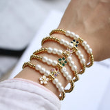 Zircon Flower Pendant Bracelet Elastic Rope Bangle Women Party Jewelry