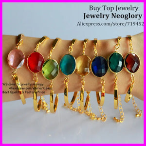 10PCS Mix Round Glass Quartz Bezel Bracelet, Gold Bangle