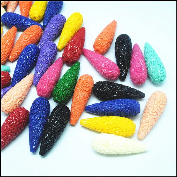 10PCS Clay Carved Flower Beads for Earring Making 15x40
