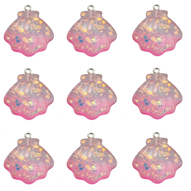 10PCS/PACK Pink Shell Resin Charms Glittering Pendant DIY Necklace Jewelry
