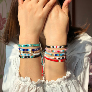 10PCS Boho Crystal Seed Bead Bracelets Adjustable Rope Colorful Jewelry