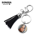Custom Photo Tassel Keychain Metal Key Ring Jewelry