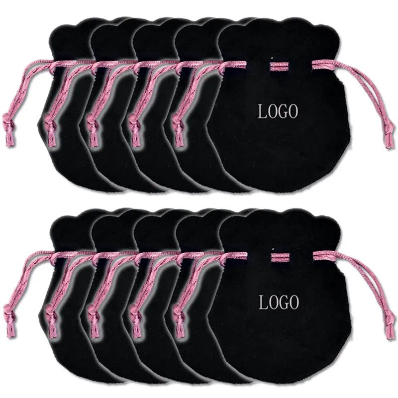 10PCS Pink Ribbon Flannel Bag Pouch For Jewelry