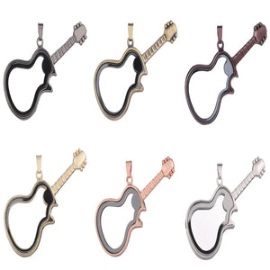 10PCS Guitar Rhinestone Floating Locket Charms Jewelry Making Necklace Keychain