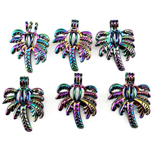 10PCS Coconut Tree Pearl Cage Locket Aromatherapy Diffuser Pendant