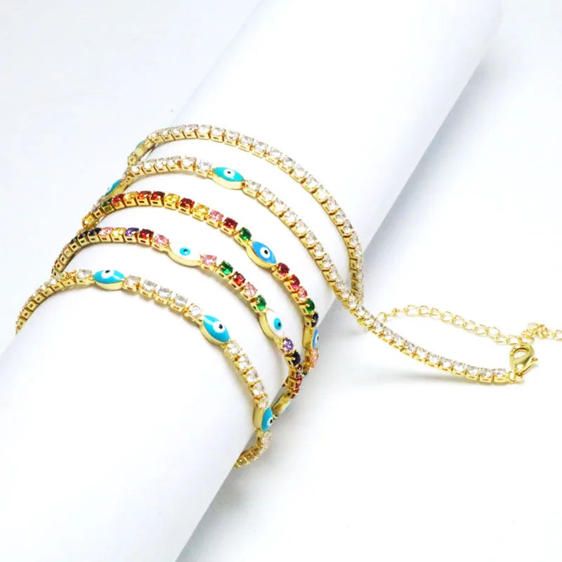 Rainbow CZ Tennis Chain Eye Charm Bracelet (10PCS)