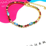 Rainbow CZ Tennis Chain Eye Charm Bracelet (10PCS)