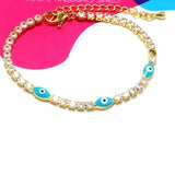 Rainbow CZ Tennis Chain Eye Charm Bracelet (10PCS)