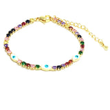 Rainbow CZ Tennis Chain Eye Charm Bracelet (10PCS)