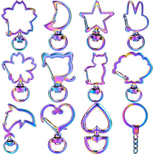 10PCS Rainbow Charms Key Ring Cat,Moon,Star,Heart Keychain Lobster Clasp Jewelry