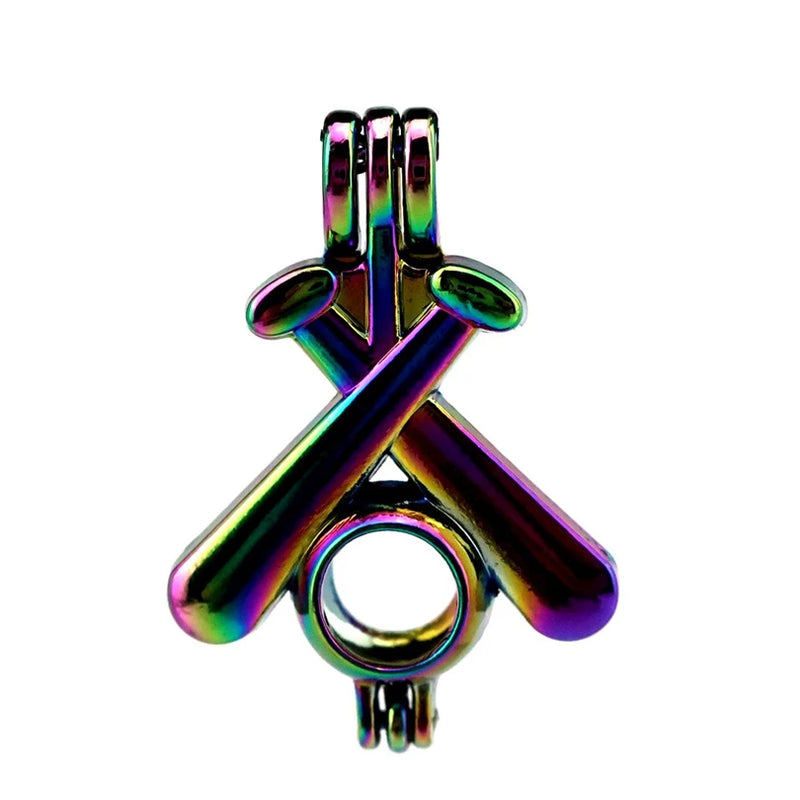 10PCS Rainbow Baseball Pearl Cage Aromatherapy Diffuser Pendant