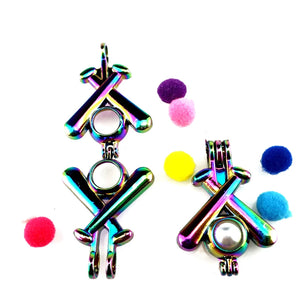 10PCS Rainbow Baseball Pearl Cage Aromatherapy Diffuser Pendant