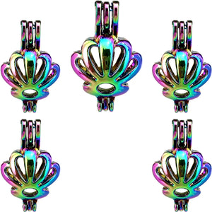 10PCS Rainbow Charm Shell Pearl Cage Locket Aromatherapy Diffuser Pendant