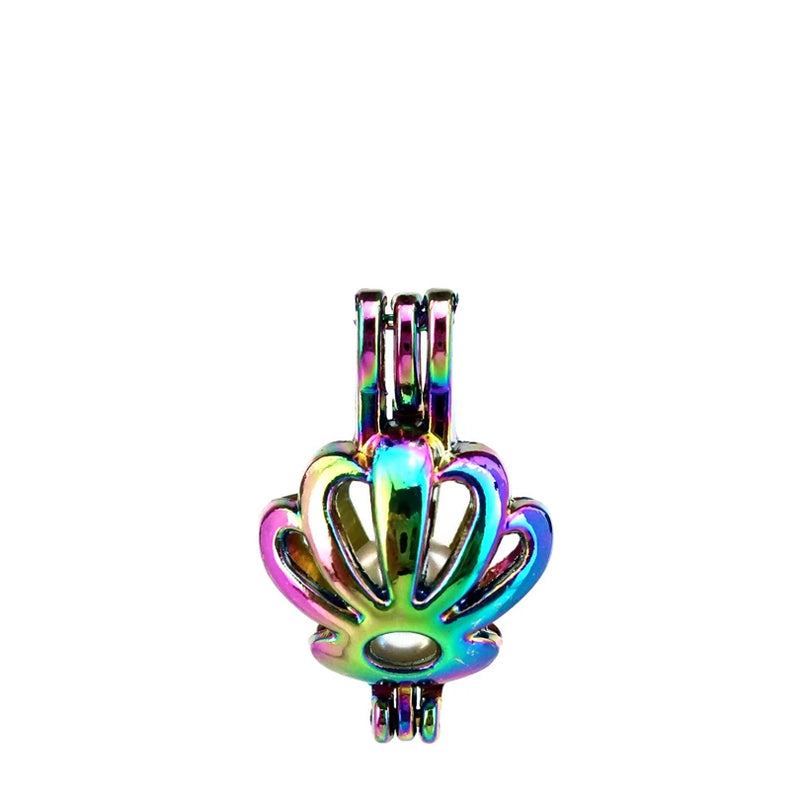 10PCS Rainbow Charm Shell Pearl Cage Locket Aromatherapy Diffuser Pendant
