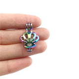 10PCS Rainbow Charm Shell Pearl Cage Locket Aromatherapy Diffuser Pendant