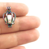 10PCS Rainbow Crown Charm Pearl Cage Locket Aromatherapy Diffuser Pendant