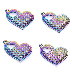 10PCS Rainbow Heart Pendant Charms for Jewelry Crafts DIY Necklace