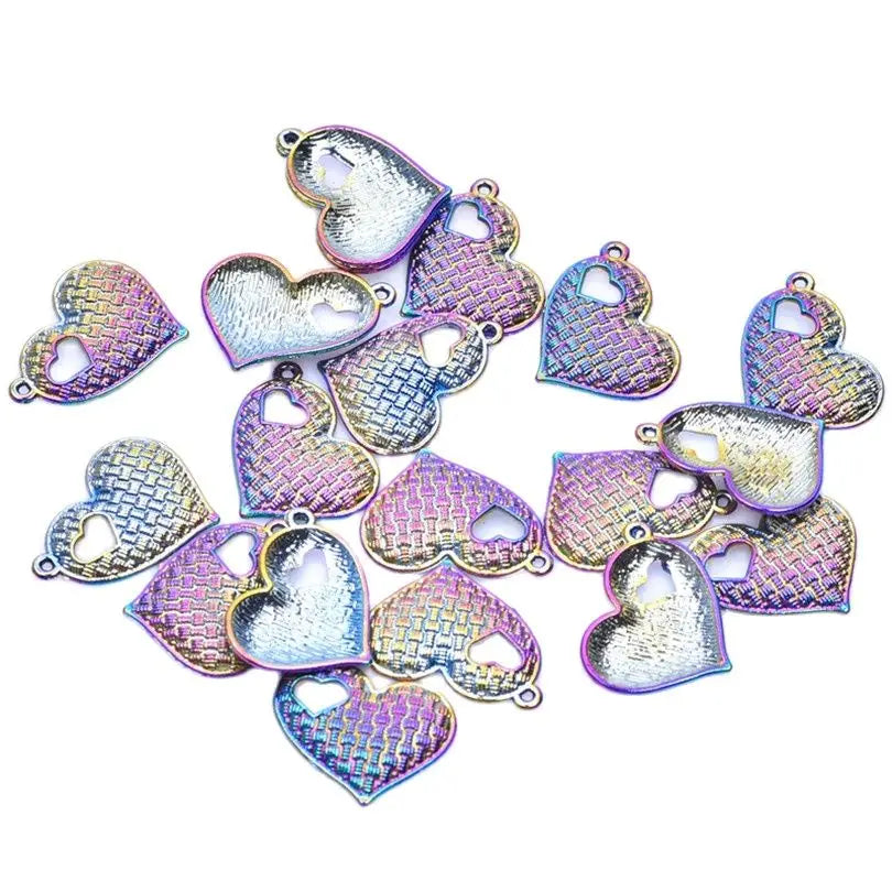 10PCS Rainbow Heart Pendant Charms for Jewelry Crafts DIY Necklace