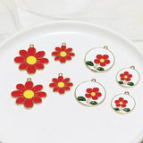 10PCS Red Flowers Enamel Charms for DIY Earrings Jewelry Making