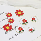 10PCS Red Flowers Enamel Charms for DIY Earrings Jewelry Making