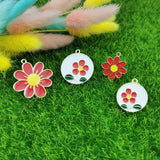 10PCS Red Flowers Enamel Charms for DIY Earrings Jewelry Making