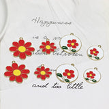 10PCS Red Flowers Enamel Charms for DIY Earrings Jewelry Making