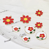 10PCS Red Flowers Enamel Charms for DIY Earrings Jewelry Making