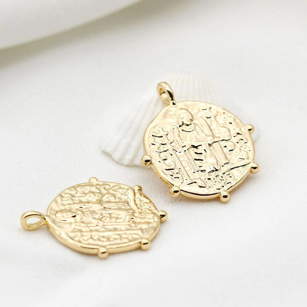 10PCS Copper Round Coin Pendant Religious Charms for Jewelry Making