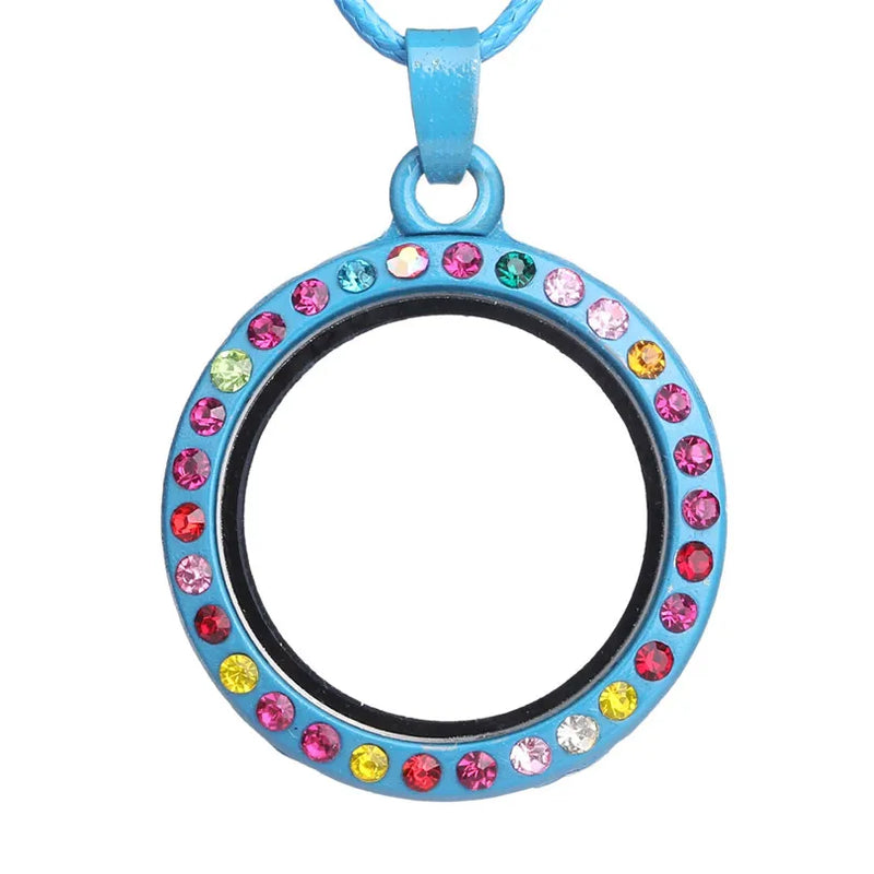 10PCS Round Mix Rhinestone PU Leather Rope Floating Locket Alloy Pendant