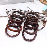 10PCS Men's Ethnic Tribal Leather Bracelet Set Brown Rope Strap Wristbands