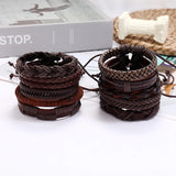 10PCS Men's Ethnic Tribal Leather Bracelet Set Brown Rope Strap Wristbands