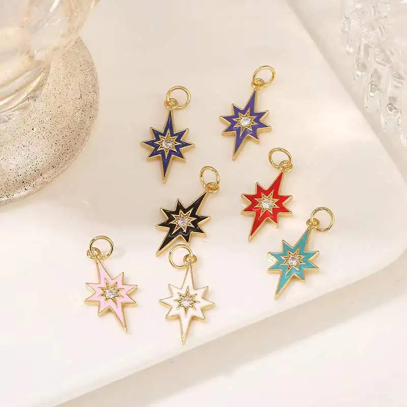 10PCS Colorful Star Charms with Zircon for Jewelry Making