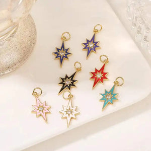 10PCS Colorful Star Charms with Zircon for Jewelry Making