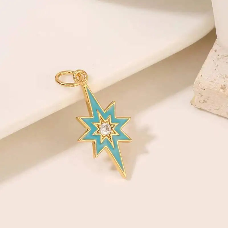 10PCS Colorful Star Charms with Zircon for Jewelry Making