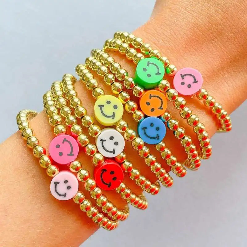 10PCS Smiley Face Clay Beads Bracelet Bohemian Femme Jewelry High Bracelets