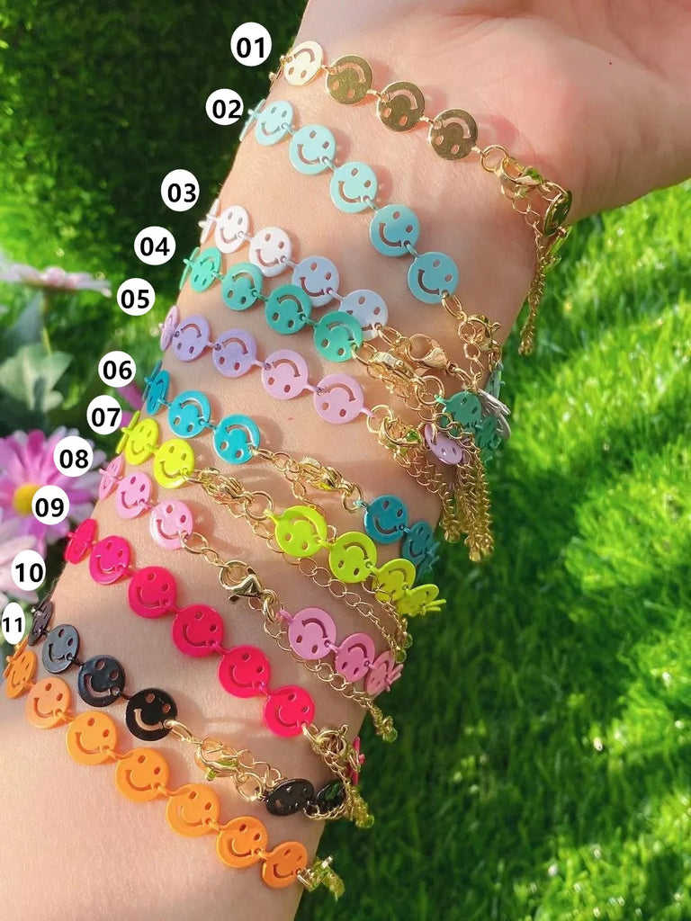 10PCS Smiling Face Charm Enamel Chain Bracelet Vintage Jewelry