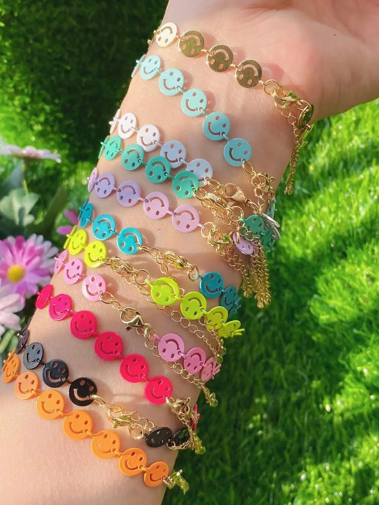 10PCS Smiling Face Charm Enamel Chain Bracelet Vintage Jewelry