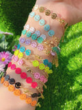 10PCS Smiling Face Charm Enamel Chain Bracelet Vintage Jewelry