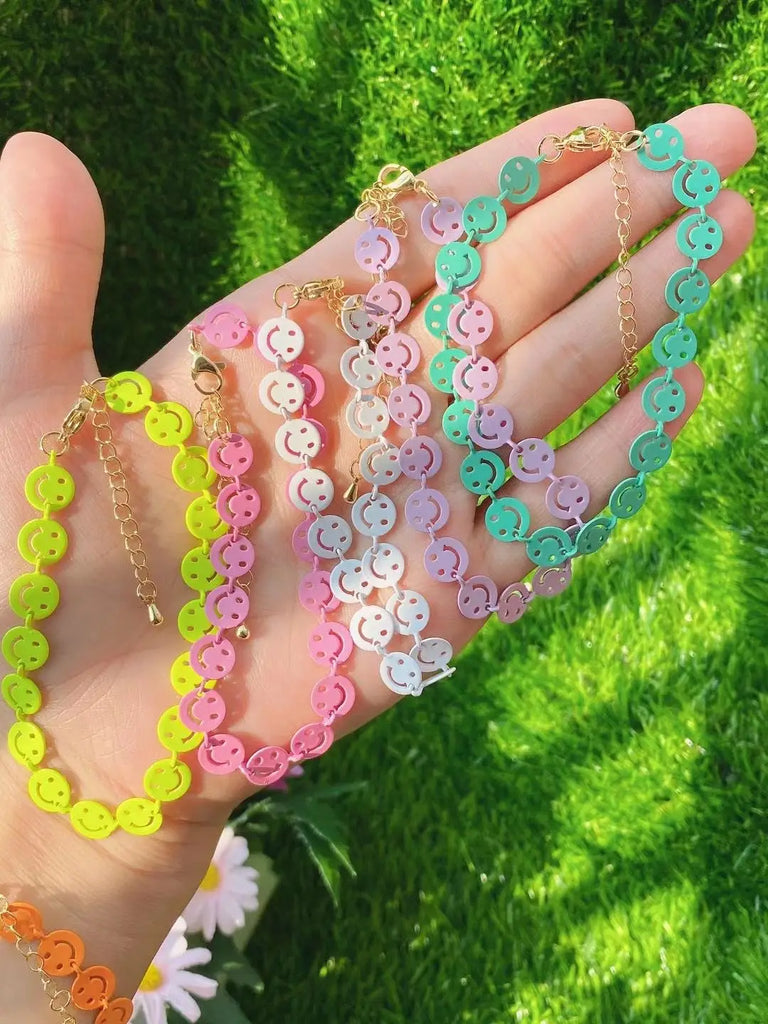 10PCS Smiling Face Charm Enamel Chain Bracelet Vintage Jewelry