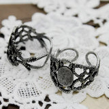 10PCS Adjustable Antiqued Silver Plated Brass Rings with 8x10mm Pad Nickel Free