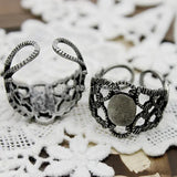 10PCS Adjustable Antiqued Silver Plated Brass Rings with 8x10mm Pad Nickel Free
